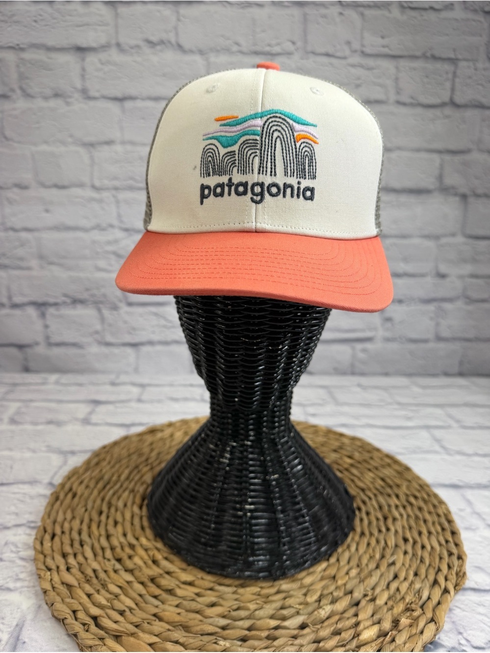 Patagonia Cream Cap with Coral Brim and Teal Accents